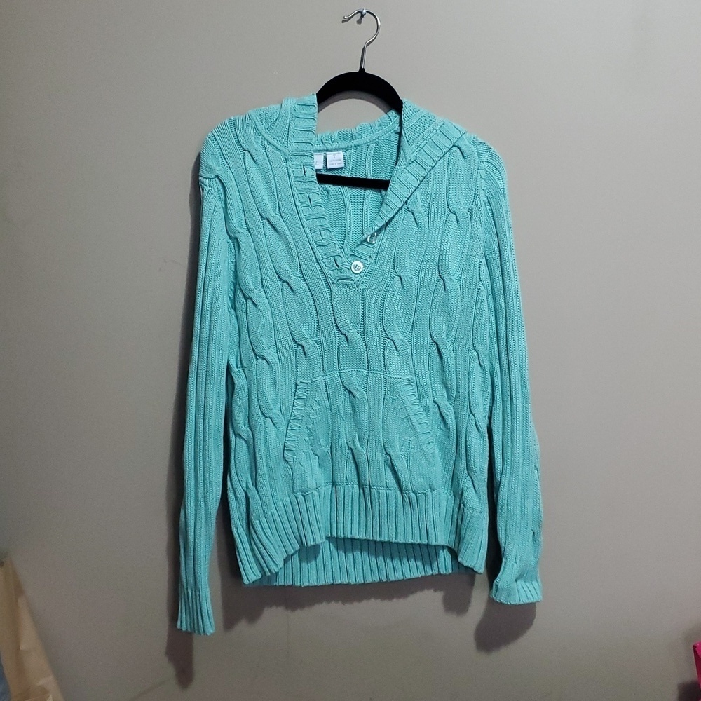Teddi mint green hooded cable knit sweater size large